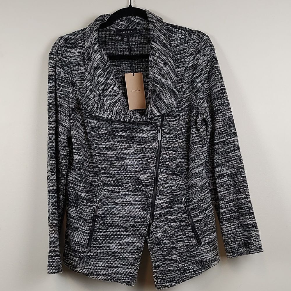 Halogen Knit Asymmetrical Zip Front Moto Jacket
